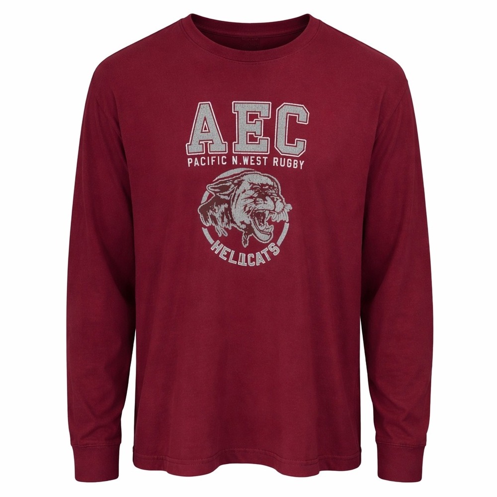 American Eagle Mens Long Sleeve Graphic T-Shirt Maroon Hellcats Rugby Large